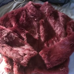 Wine Furry Crop Coat